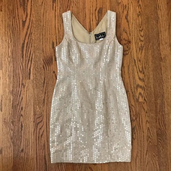 Vintage Sequin clear disc sequin fitted bodycon  sheath prom dress 6 - Picture 1 of 6